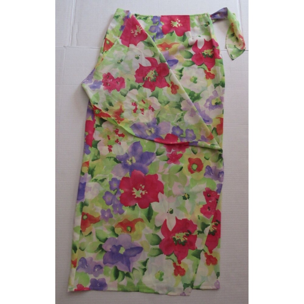 Vintage Patricia Jones Size Zip Green Floral Print Faux Wrap Skirt Size 4 - Picture 2 of 5